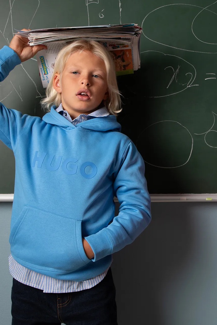 Mikina s kapucí dětská s bavlnou HUGO G01231.102.108 modrá