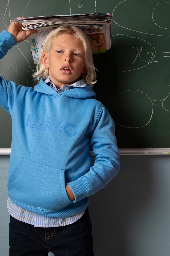 Mikina s kapucí dětská s bavlnou HUGO G01231.114.150 modrá