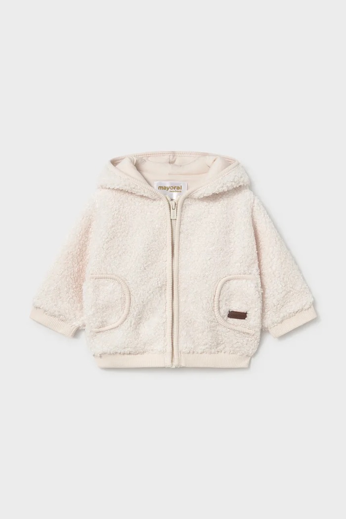 Mayoral Newborn hanorac cu fermoar și glugă pentru copii din polar bej 2404.1J.Newborn.9BY2