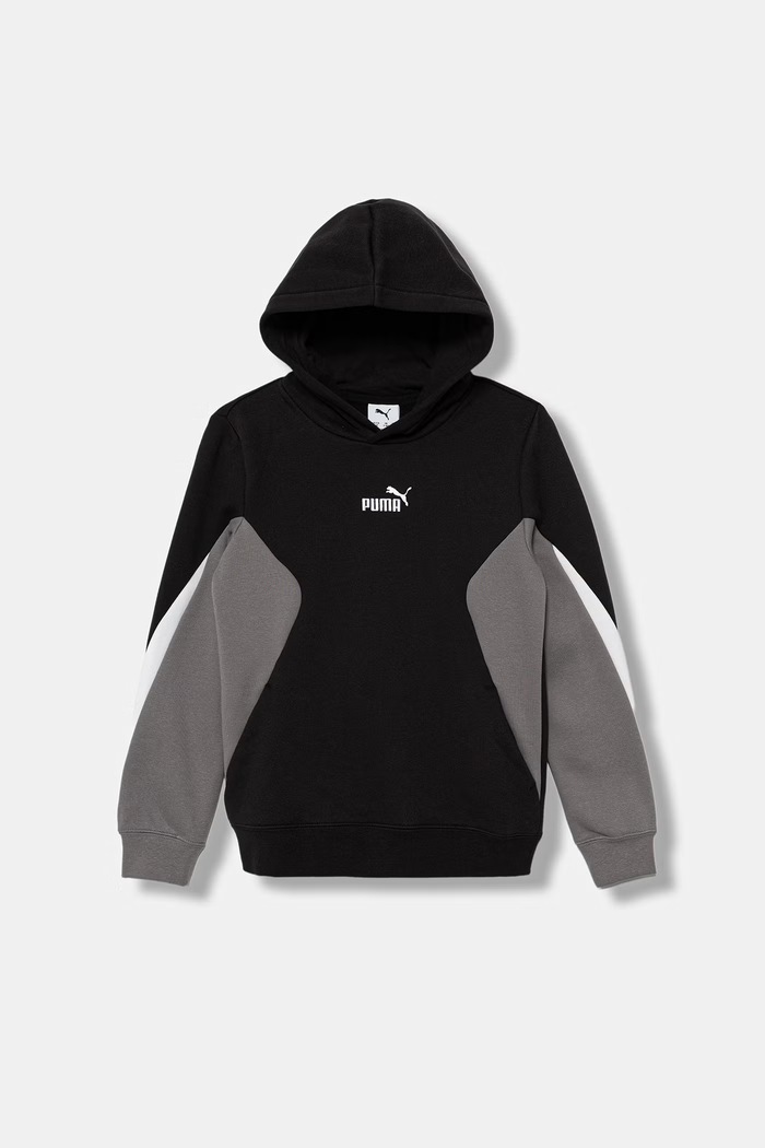 Puma bluza z kapturem dziecięca z bawełną ESS BLOCK Hoodie FL B czarny 694735