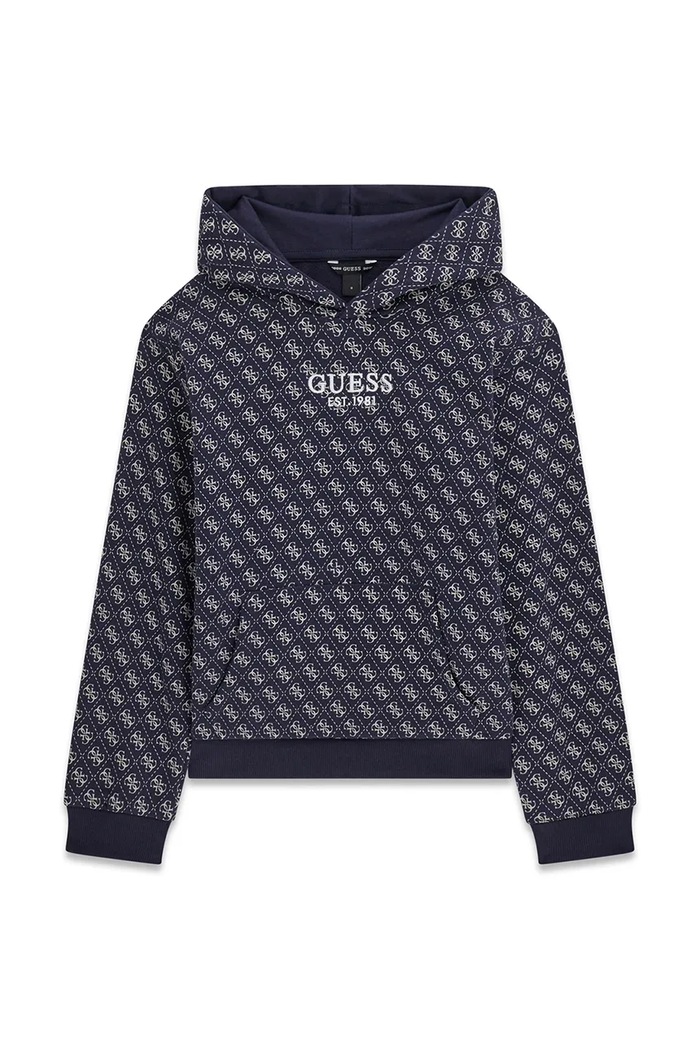 Guess bluza z kapturem dziecięca bawełniana granatowy L6YQ06.K4046.9BY2