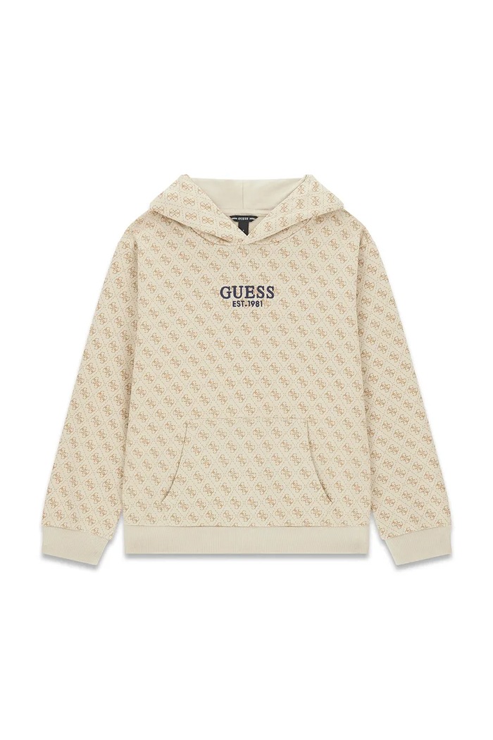 Guess bluza z kapturem dziecięca bawełniana beżowy L6YQ06.K4046.9BY2