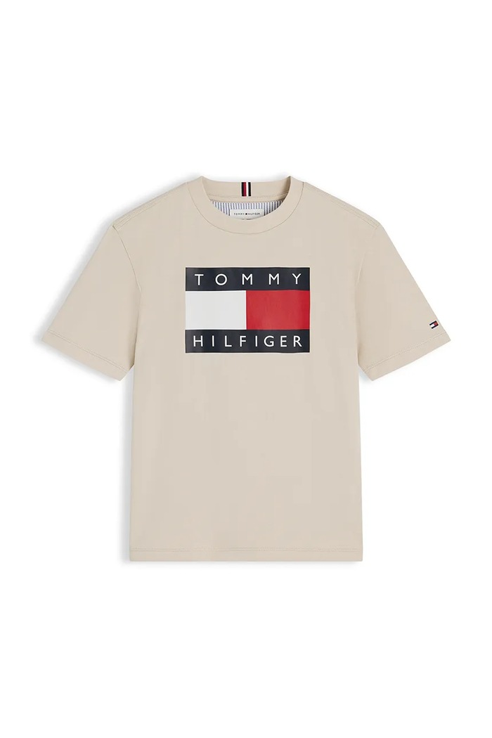 Tommy Hilfiger T-shirt dziecięcy bawełniany KB0KB10340.128.176.9BY2 beżowy AW26