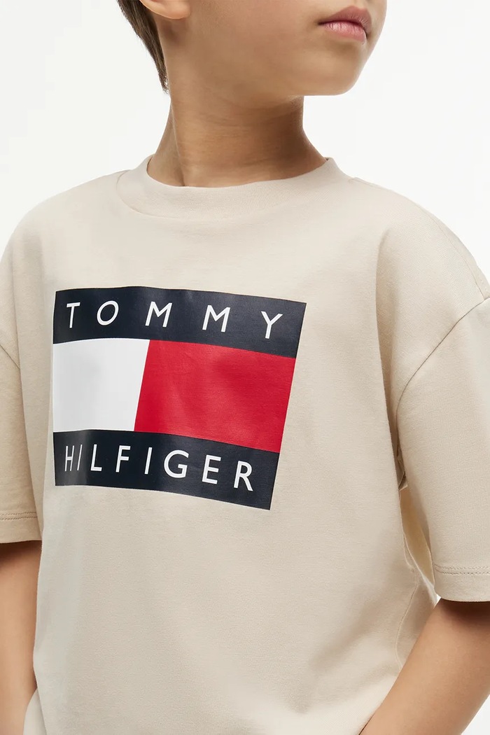 Tommy Hilfiger T-shirt dziecięcy bawełniany KB0KB10340.128.176.9BY2 beżowy