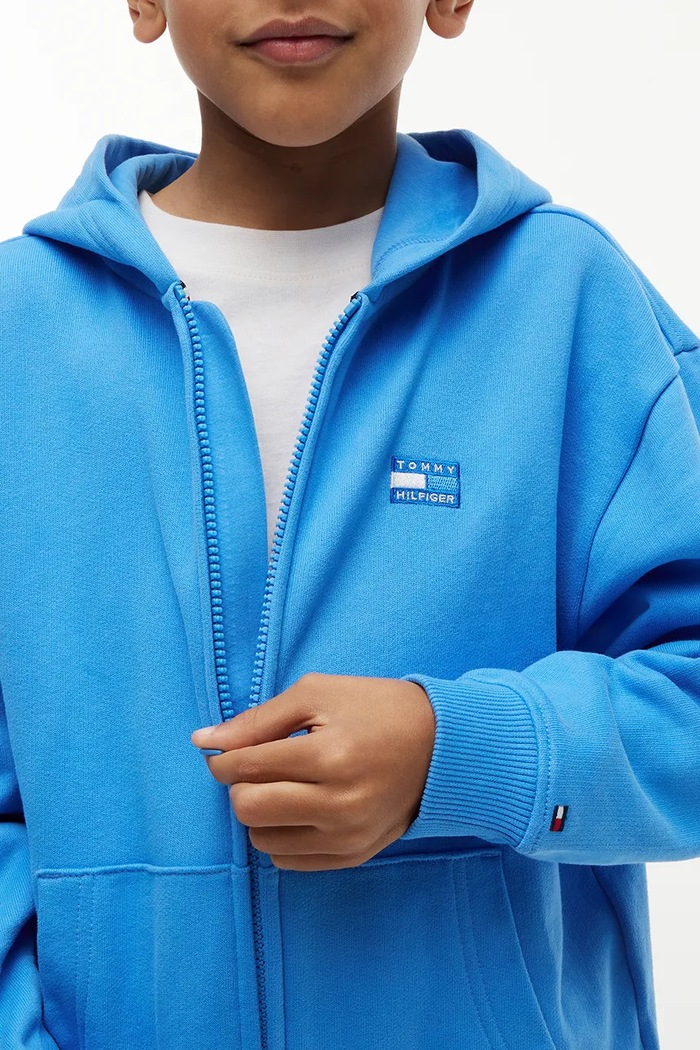 Tommy Hilfiger mikina na zips s kapucňou detská bavlnená KB0KB10553.128.176.9BY2 modrá