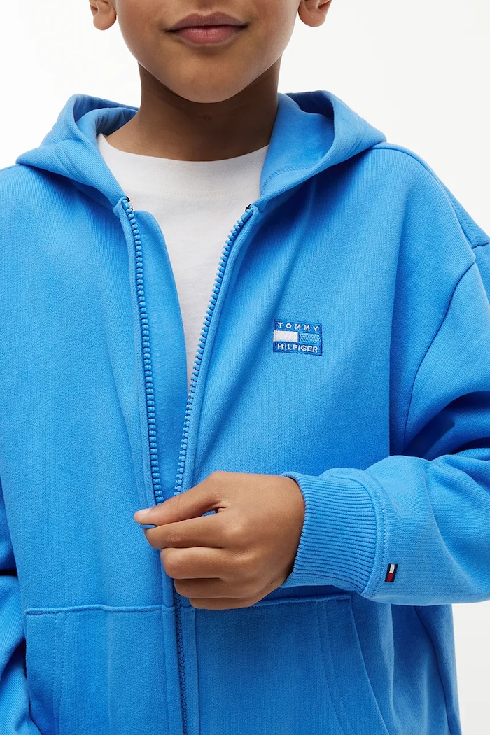 Tommy Hilfiger mikina na zips s kapucňou detská bavlnená KB0KB10553.128.176.9BY2 modrá