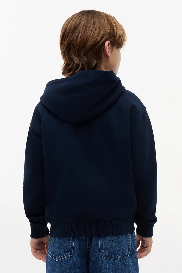 Αγορίστικα Tommy Hilfiger μπλούζα με κουκούλα και κουμπιά παιδική βαμβακερή KB0KB10553.128.176.9BY2 σκούρο μπλε