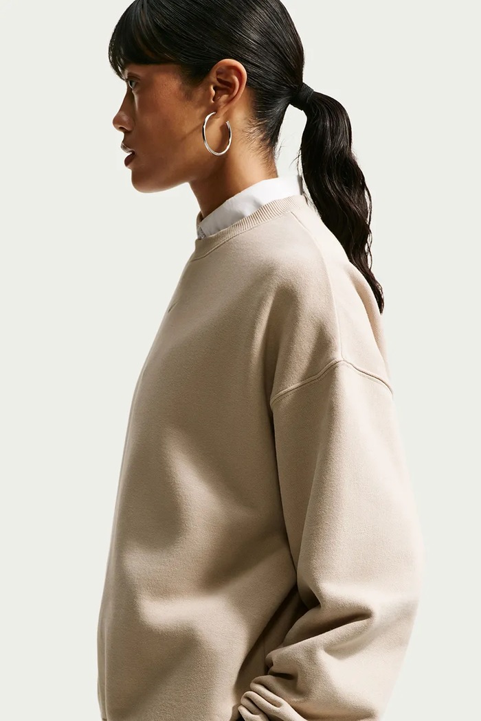 Bluza oversize damska z bawełną Studio Fleece Nike Sportswear IM8082.236 beżowy
