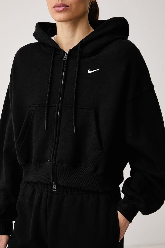 Cipzáras melegítőfelső kapucnival női pamuttal Studio Fleece Nike Sportswear IM8499.001 fekete