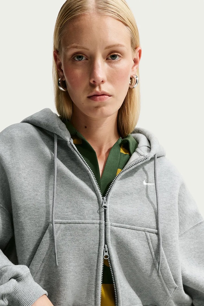 Bluza rozpinana z kapturem damska z bawełną Studio Fleece Nike Sportswear szary IM8499.063