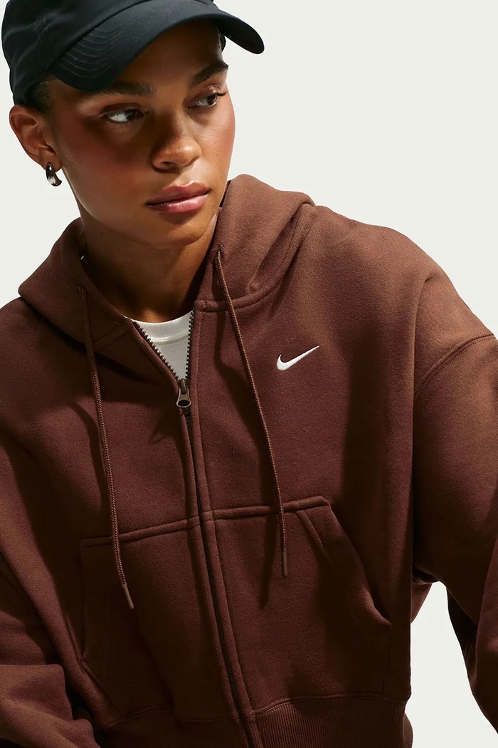 Bluza rozpinana z kapturem damska z bawełną Studio Fleece Nike Sportswear IM8499.259 brązowy