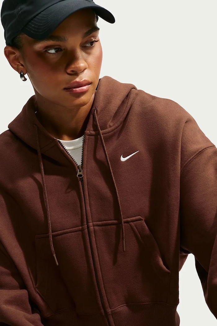 Bluza rozpinana z kapturem damska z bawełną Studio Fleece Nike Sportswear IM8499.259 brązowy