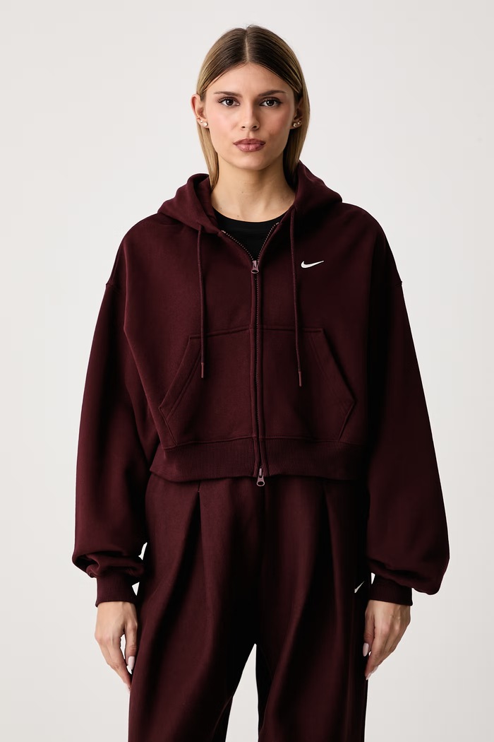 Nike Sportswear Bluza rozpinana z kapturem damska z bawełną Studio Fleece brązowy IM8499.658