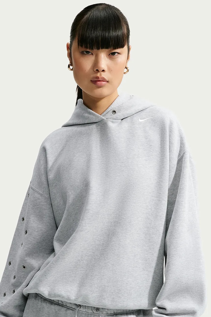 Odzież Nike Sportswear Bluza z kapturem damska z bawełną Studio Fleece IX7043.012 szary