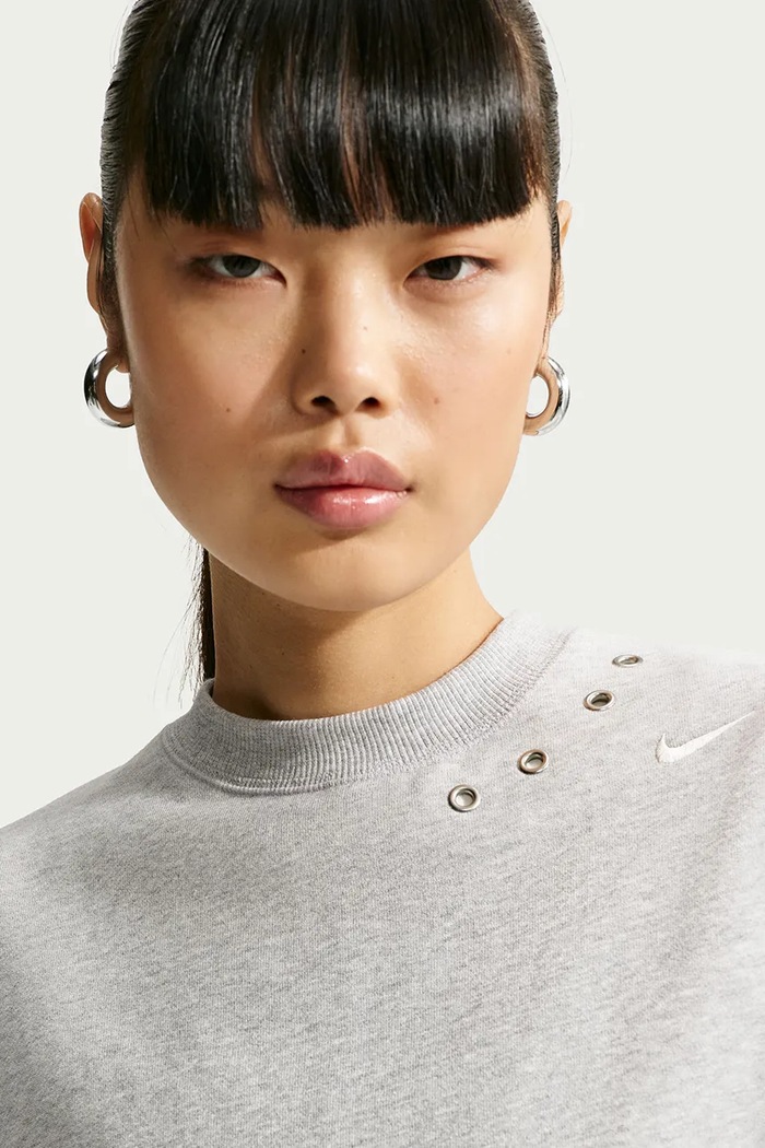 Bluza oversize damska z bawełną Studio Fleece Nike Sportswear szary IX7045.012