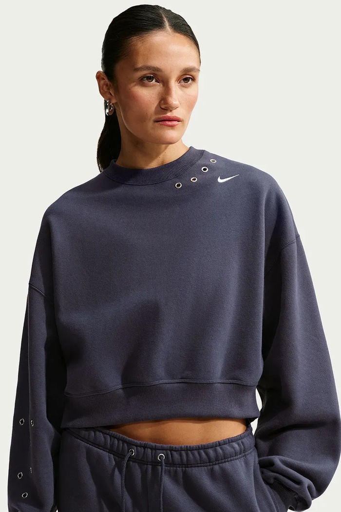 Ρούχα Nike Sportswear Μπλούζα γυναικεία με βαμβάκι Studio Fleece IX7045.013 σκούρο μπλε