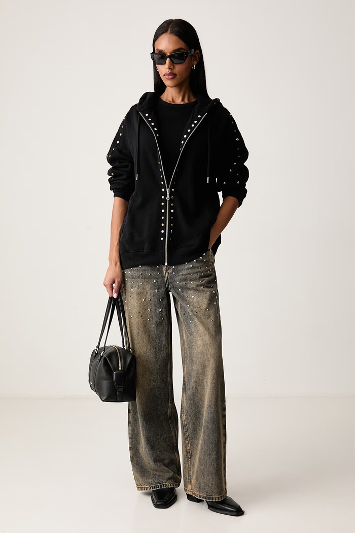 The Ragged Priest Bluza rozpinana z kapturem damska z bawełną RPAW261047JS czarny AW26