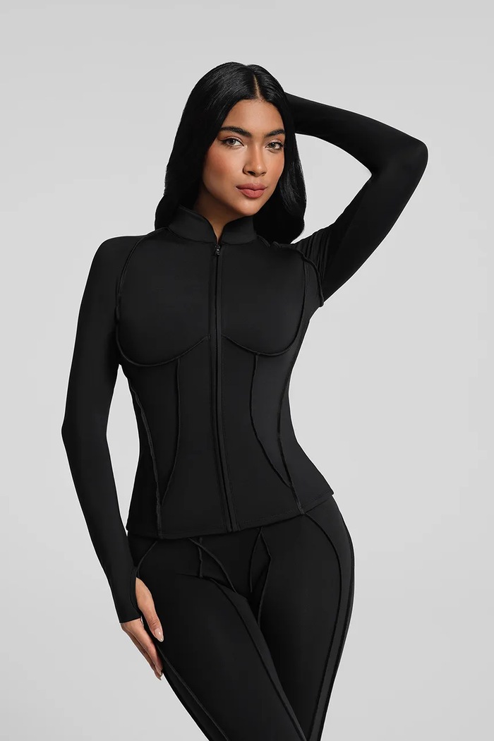 Bluza rozpinana damska Contour Zip-Up BetterMe czarny LSL00019