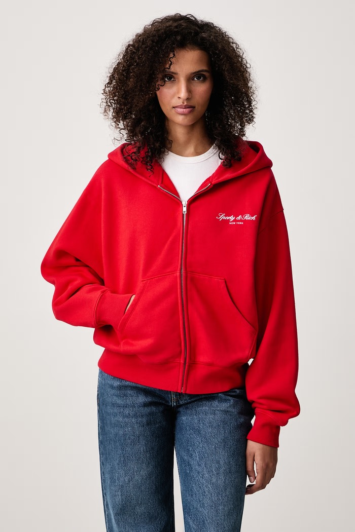 Sporty & Rich Signature NY bluza rozpinana z kapturem bawełniana damska czerwony ST10282329RE50
