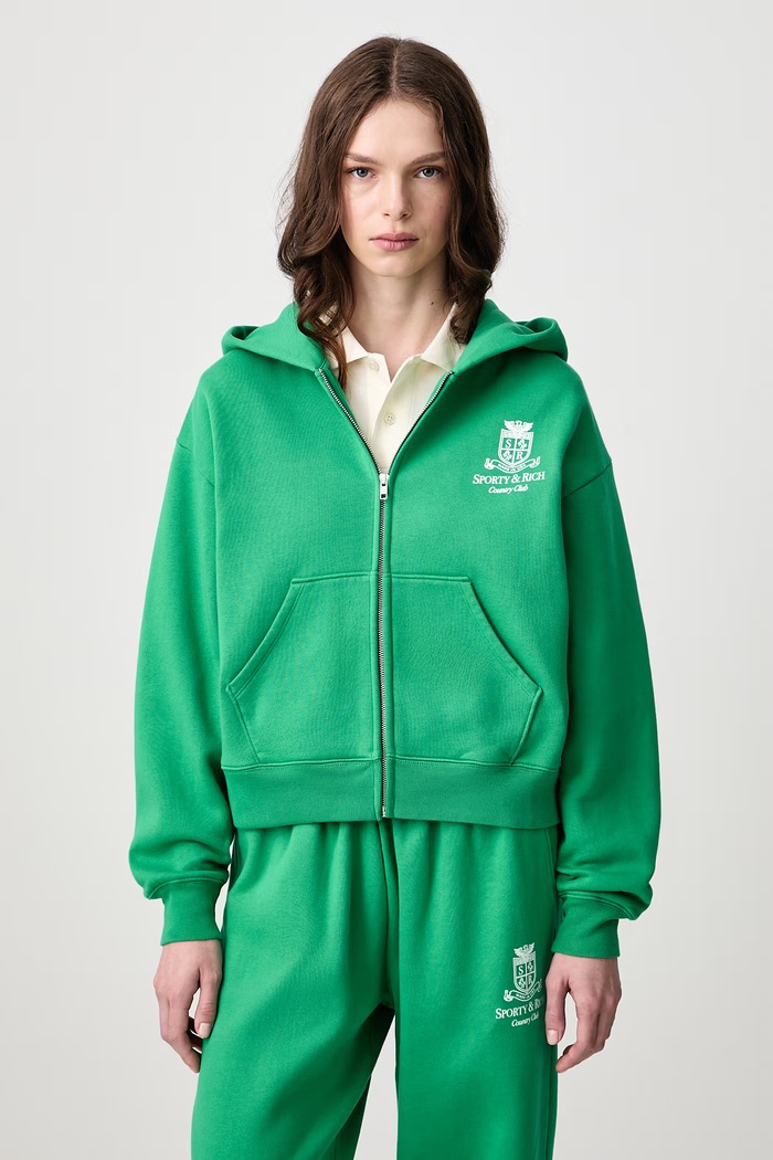 Sporty & Rich SRCC bluza rozpinana z kapturem bawełniana damska zielony ST10283272GR19