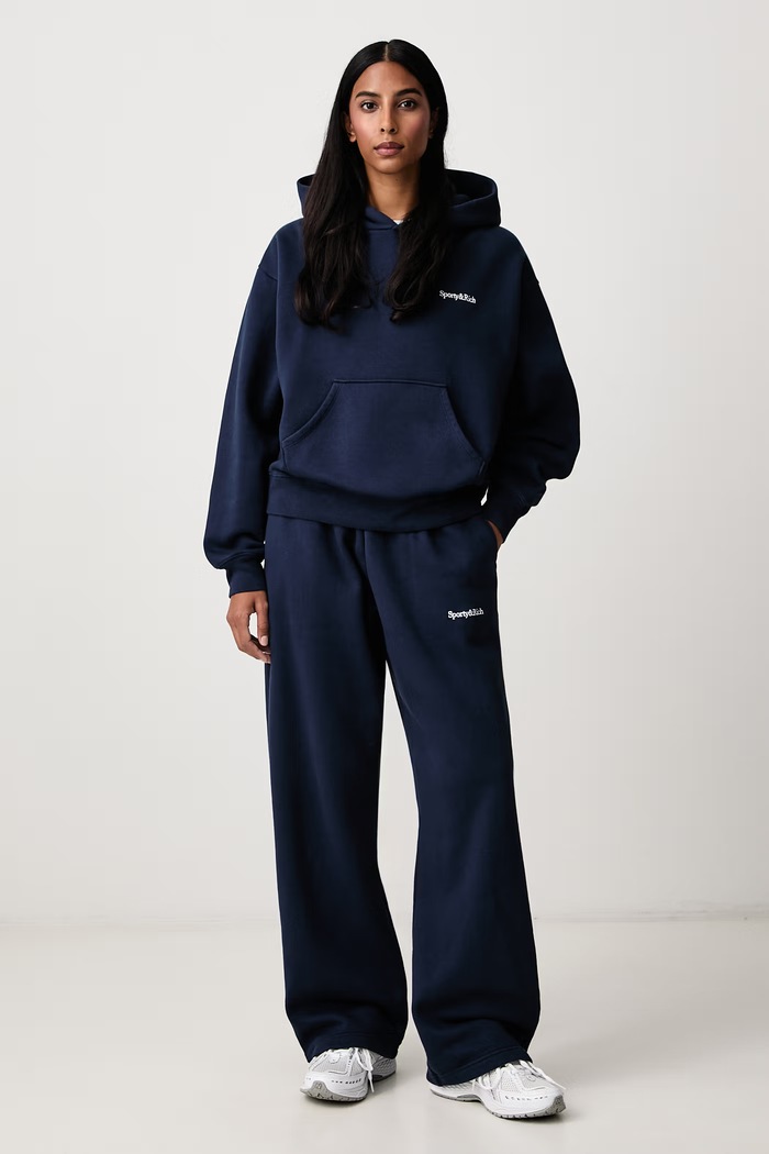 Sporty & Rich Serif Logo bluza z kapturem bawełniana damska ST11084300BL106 granatowy AW26