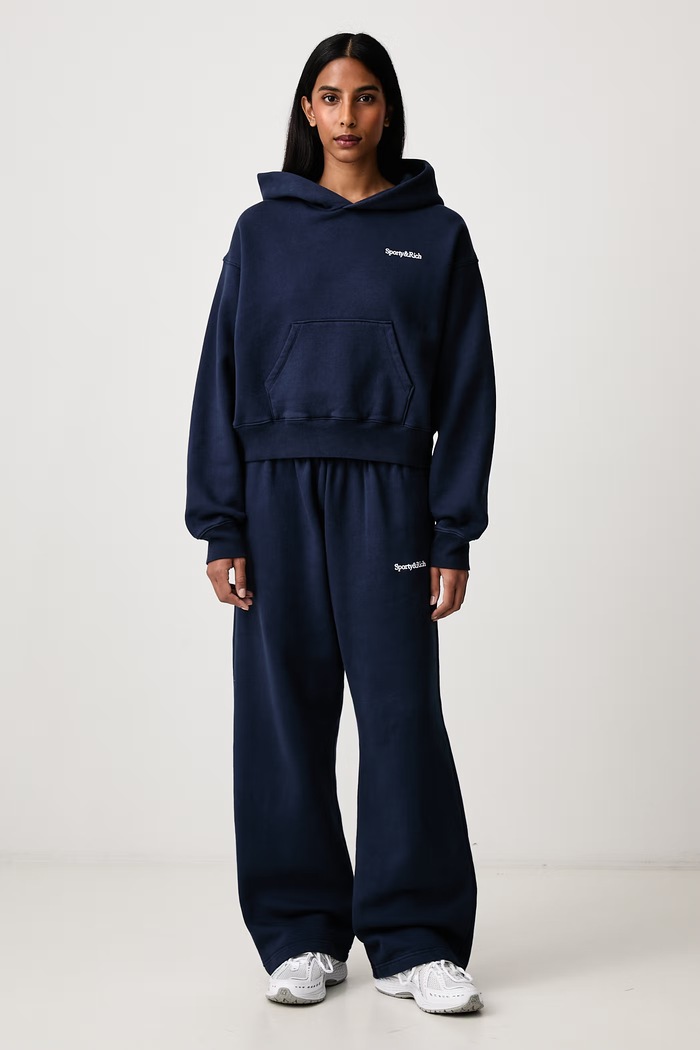 Sporty & Rich Serif Logo bluza z kapturem bawełniana damska ST10684300BL106 granatowy AW26