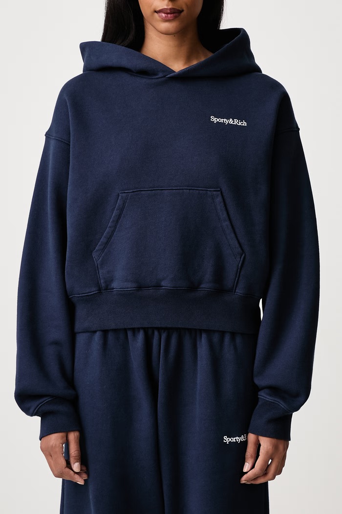 Serif Logo bluza z kapturem bawełniana damska Sporty & Rich granatowy ST10684300BL106
