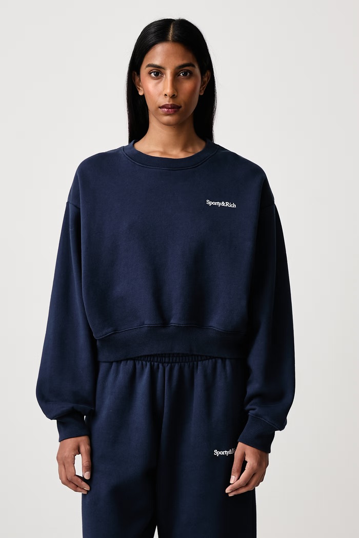 Sporty & Rich Serif Logo bluza bawełniana damska granatowy ST10584300BL106