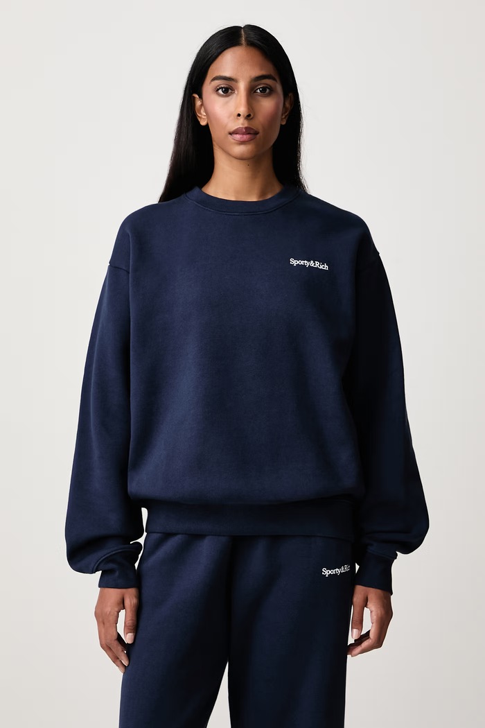 Sporty & Rich Serif Logo bluza bawełniana damska granatowy ST10384300BL106