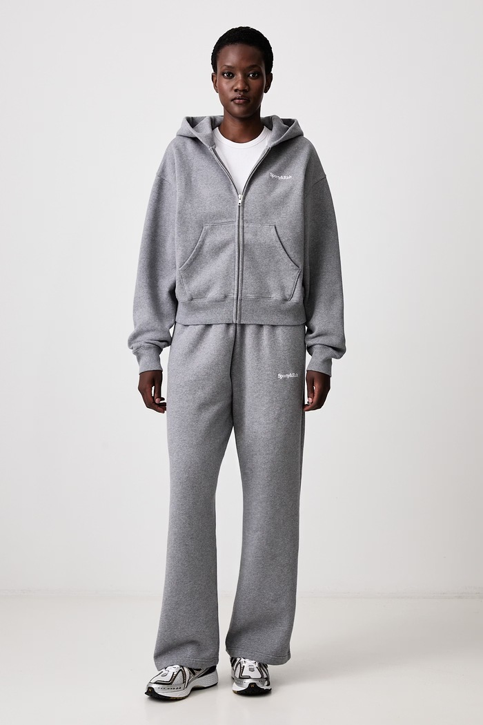 Sporty & Rich Serif Logo rozepínací mikina s kapucí bavlněná dámská ST10284300GY34 šedá AW26