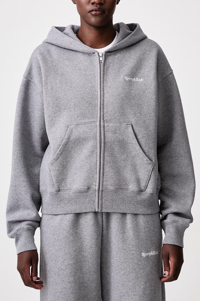 Serif Logo rozepínací mikina s kapucí bavlněná dámská Sporty & Rich šedá ST10284300GY34