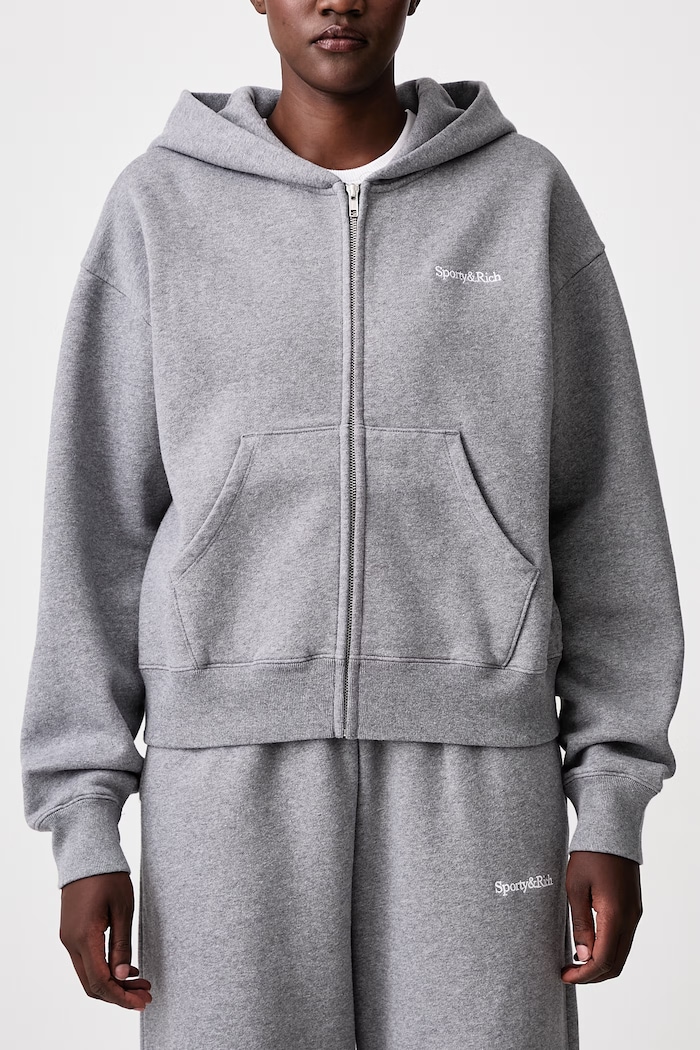 Serif Logo rozepínací mikina s kapucí bavlněná dámská Sporty & Rich šedá ST10284300GY34