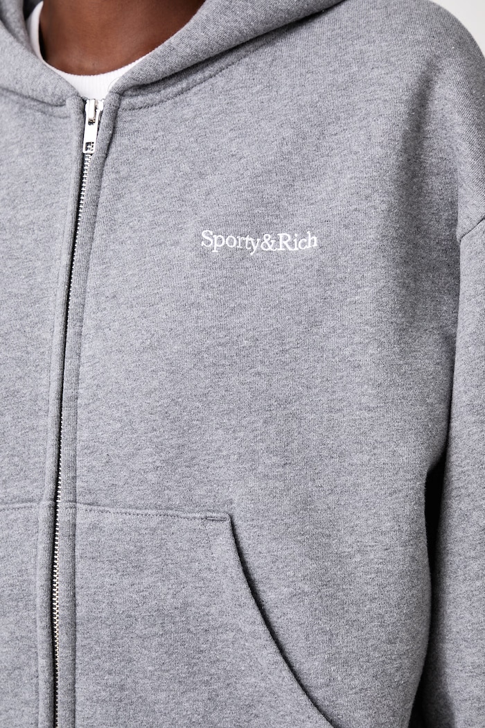 Sporty & Rich Serif Logo rozepínací mikina s kapucí bavlněná dámská ST10284300GY34