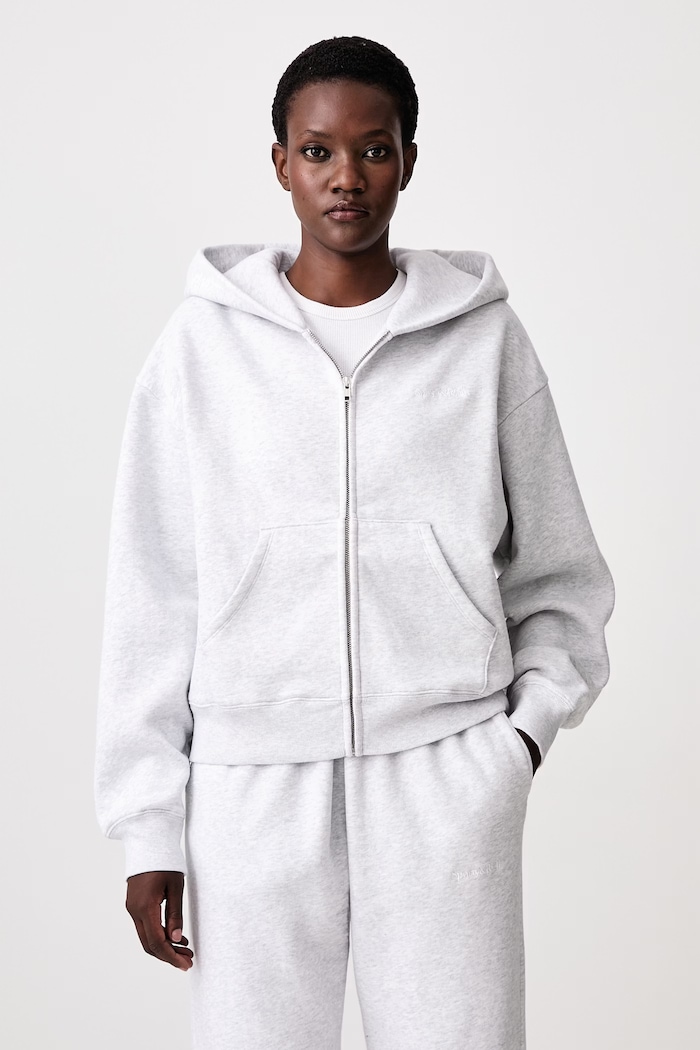 Sporty & Rich Serif Logo rozepínací mikina s kapucí bavlněná dámská šedá ST10284300GY03