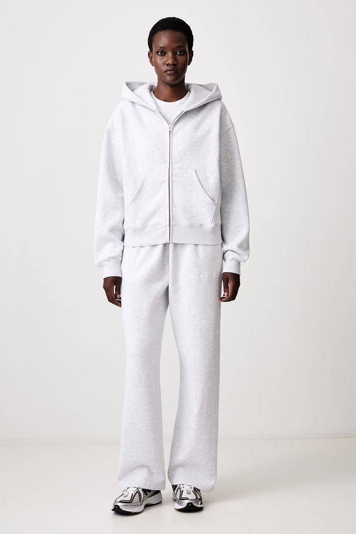 Sporty & Rich Serif Logo rozepínací mikina s kapucí bavlněná dámská ST10284300GY03 šedá AW26