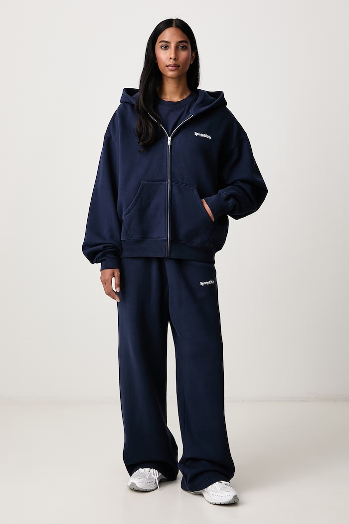 Sporty & Rich Serif Logo bluza rozpinana z kapturem bawełniana damska ST10284300BL106 granatowy AW26