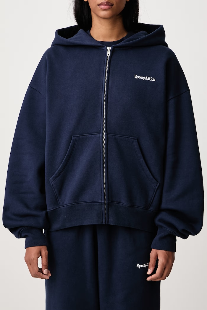 Serif Logo bluza rozpinana z kapturem bawełniana damska Sporty & Rich granatowy ST10284300BL106