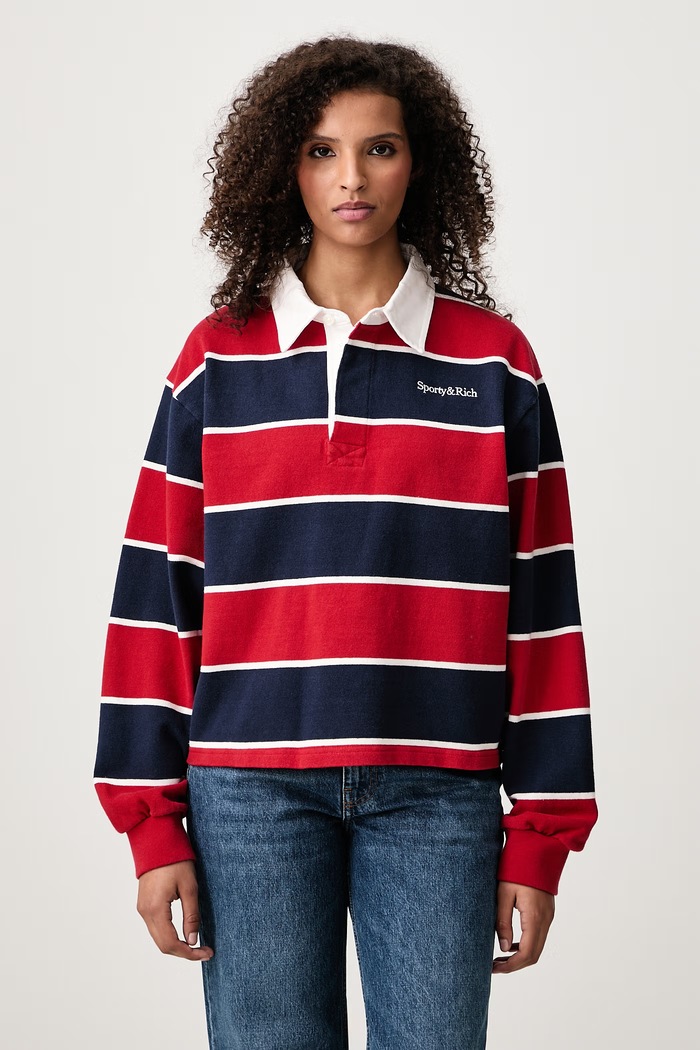 Sporty & Rich Serif Logo bluza bawełniana damska granatowy TO00885300BL173