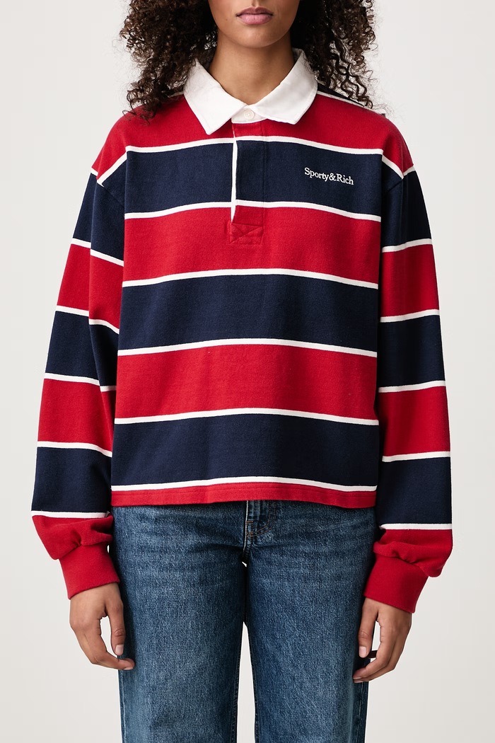 Serif Logo bluza bawełniana damska Sporty & Rich granatowy TO00885300BL173