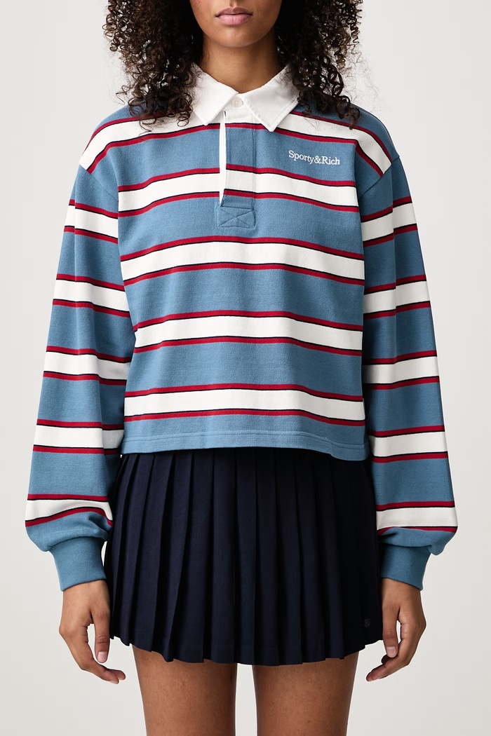 Serif Logo bluza bawełniana damska Sporty & Rich niebieski TO00885300BL172