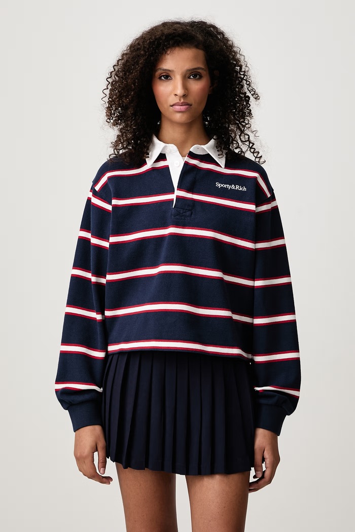 Sporty & Rich Serif Logo bluza bawełniana damska granatowy TO00885300BL171