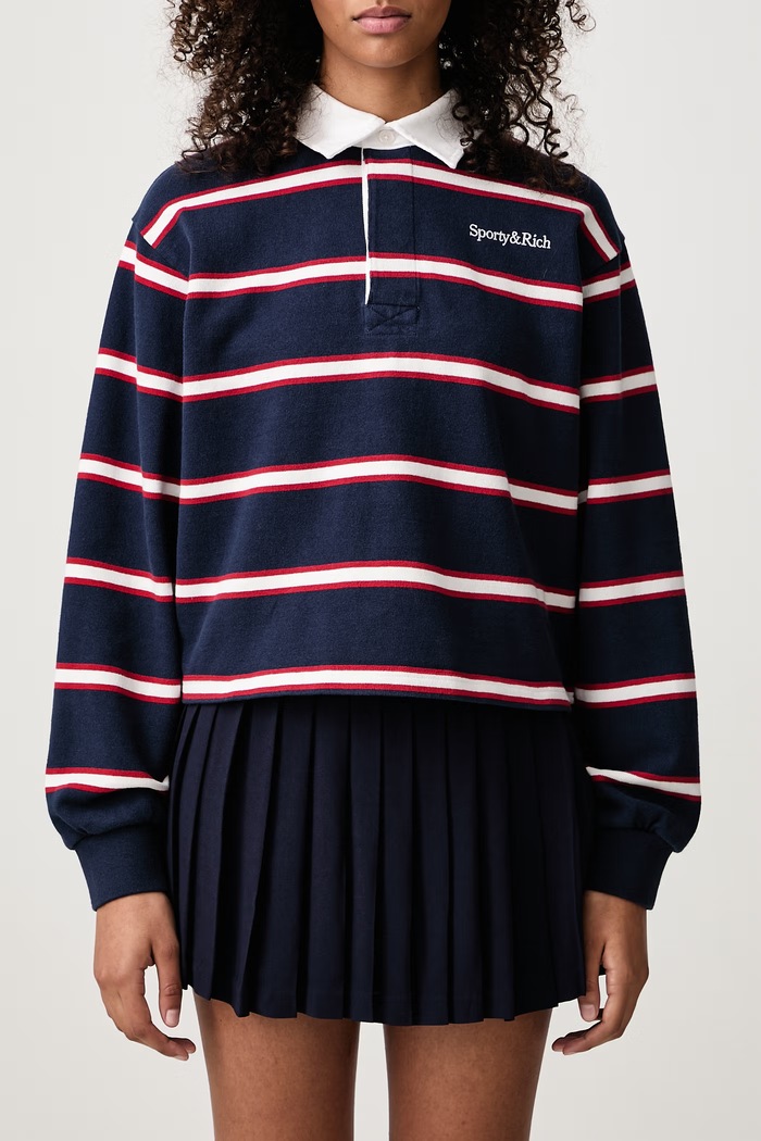 Serif Logo bluza bawełniana damska Sporty & Rich granatowy TO00885300BL171