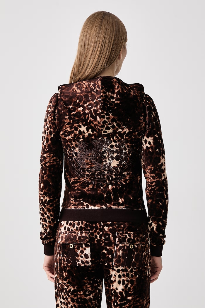 Odjeća Juicy Couture Dukserica na zakopčavanje sa kapuljačom za žene ABSTRACT ANIMAL PUFF SLEEVE ROBYN JCWAS226338 smeđa