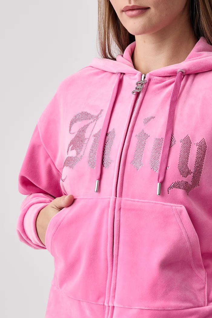 Bluza rozpinana z kapturem damska welurowa OLD GOTHIC ICCLE Juicy Couture JCWAS226333 różowy