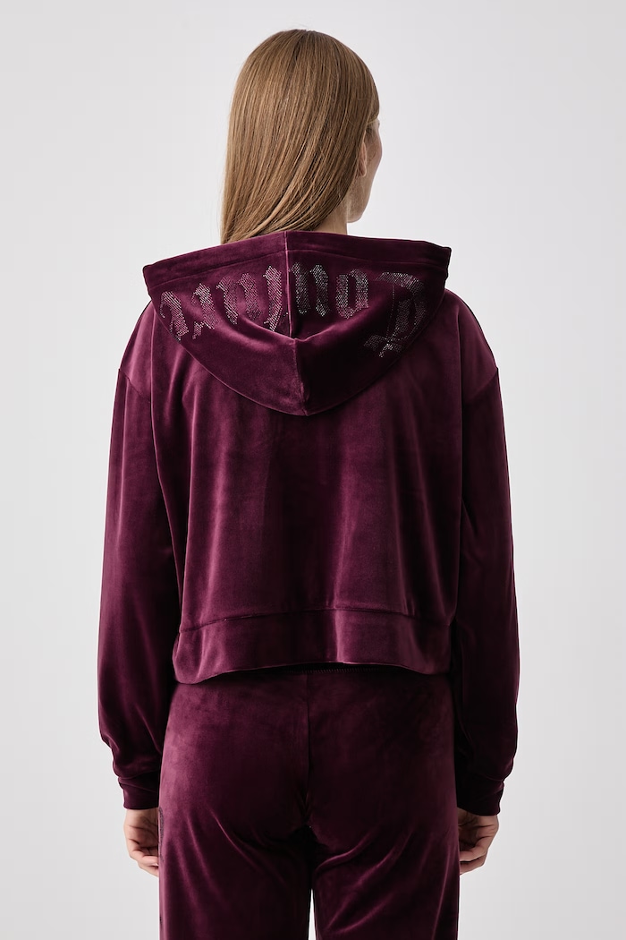 Ruházat Juicy Couture Cipzáras melegítőfelső kapucnival női velúr OLD GOTHIC ICCLE JCWAS226333 burgundia