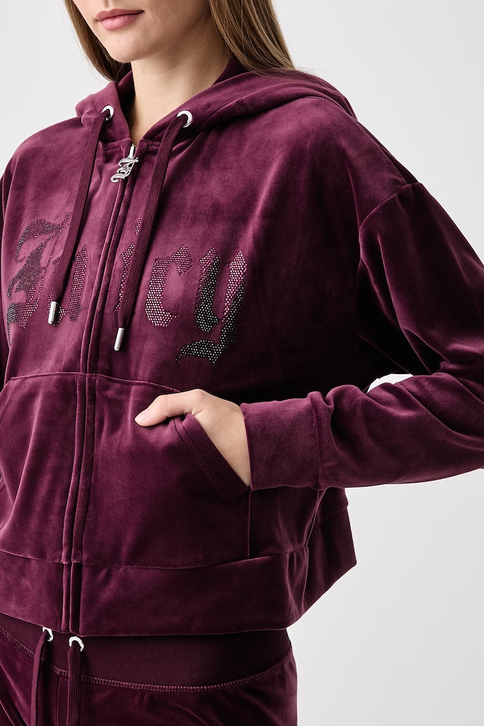 Bluza rozpinana z kapturem damska welurowa OLD GOTHIC ICCLE Juicy Couture JCWAS226333 bordowy