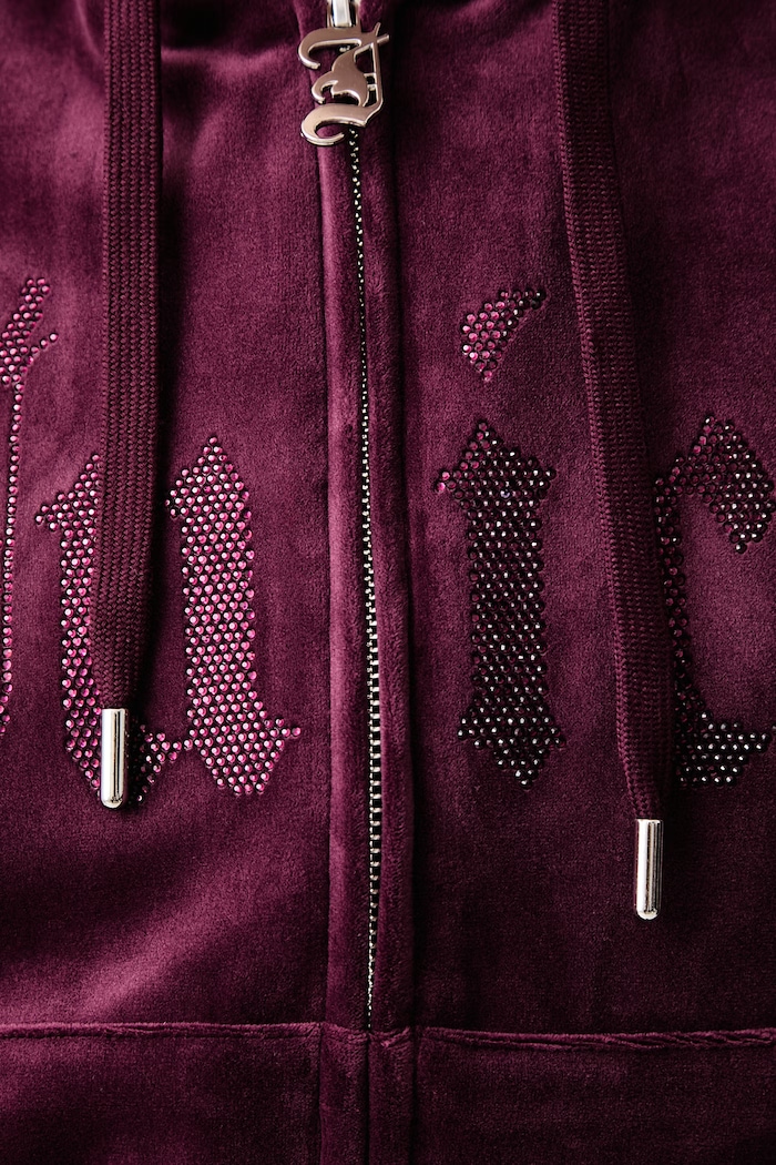 Cipzáras melegítőfelső kapucnival női velúr OLD GOTHIC ICCLE Juicy Couture burgundia JCWAS226333