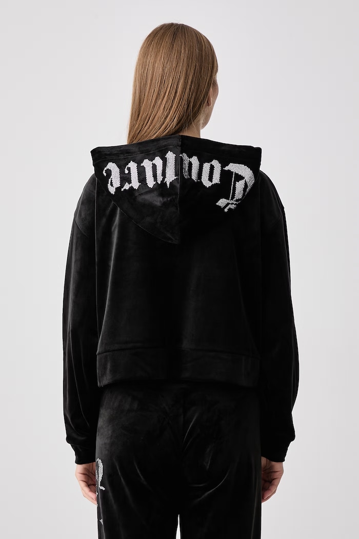 Ruházat Juicy Couture Cipzáras melegítőfelső kapucnival női velúr OLD GOTHIC ICCLE JCWAS226333 fekete
