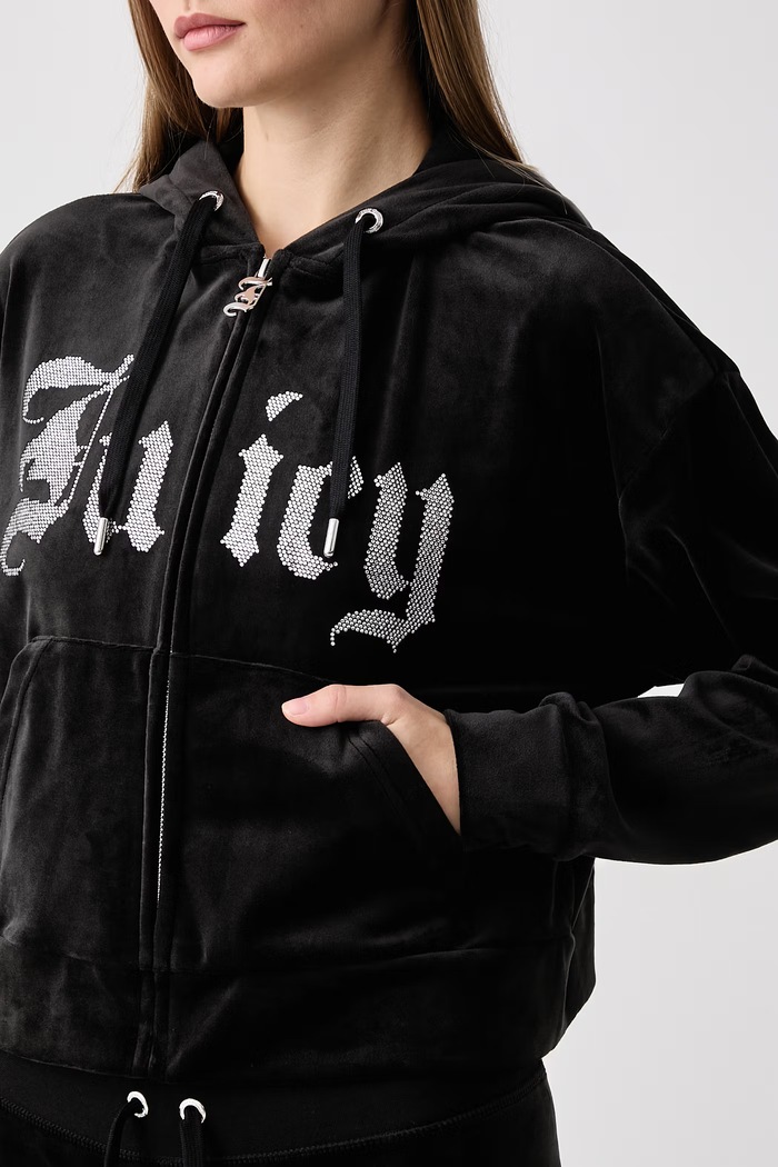 Bluza rozpinana z kapturem damska welurowa OLD GOTHIC ICCLE Juicy Couture JCWAS226333 czarny
