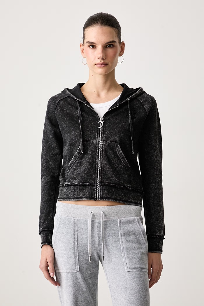 Juicy Couture Jopica s kapuco ženska z bombažem MADISON APPLIQUE črna JCWAS226320